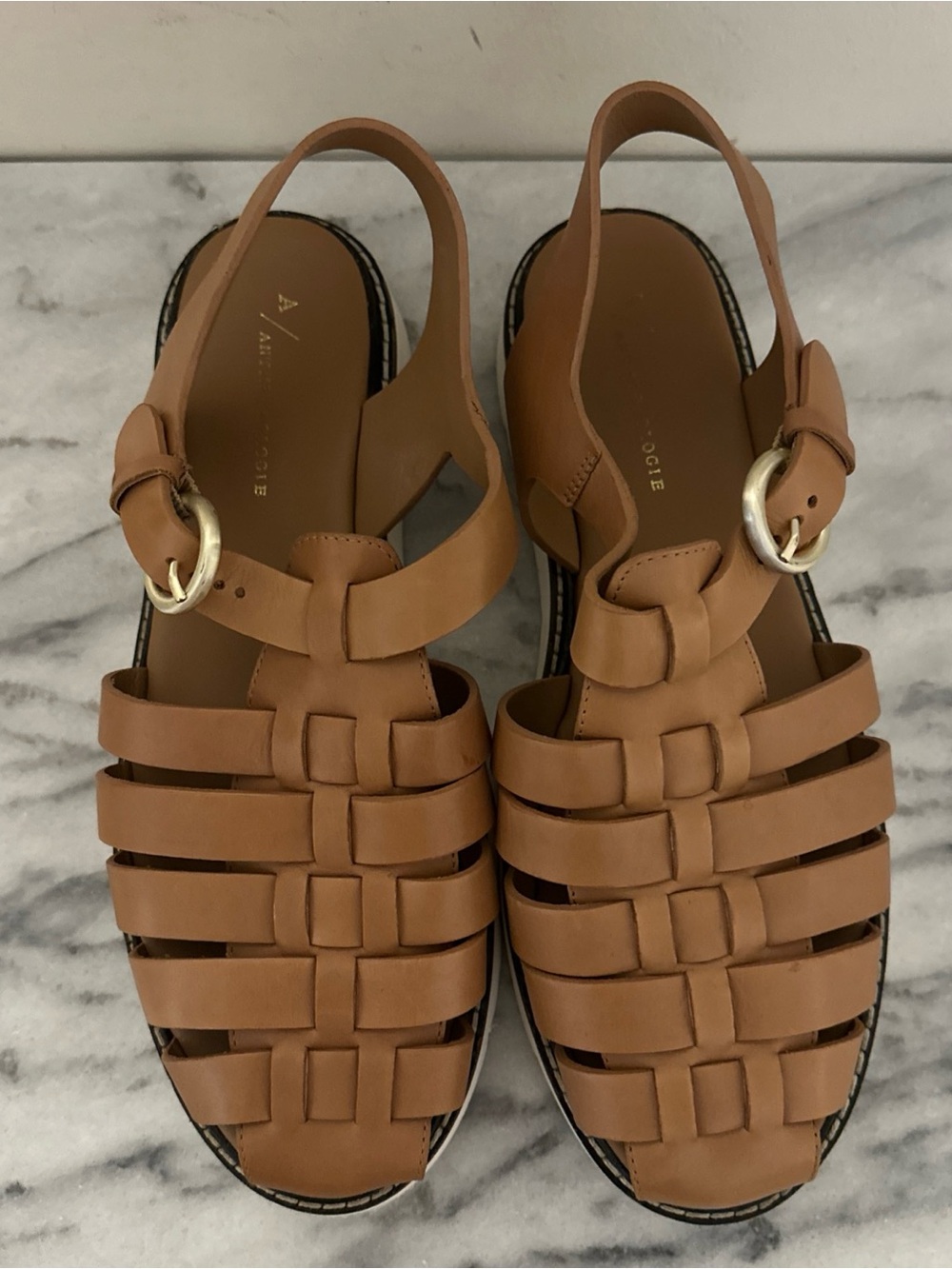 Anthropologie Women's Tan Leather Slingback Fisherman Sandals Sz 41